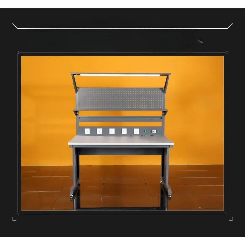 Electronic chip workshop anti-static workbench, assembly table with lamp and socket, curved I-shaped legs