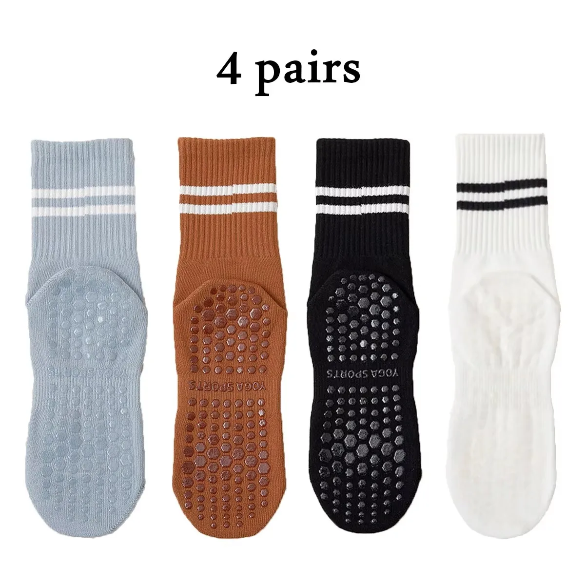 4 Paar Yoga-Socken, mittellange Socken, rutschfeste Silikon-Indoor-Fitness-Pilates aus reiner Baumwolle, Sportsocken für Damen im Großhandel