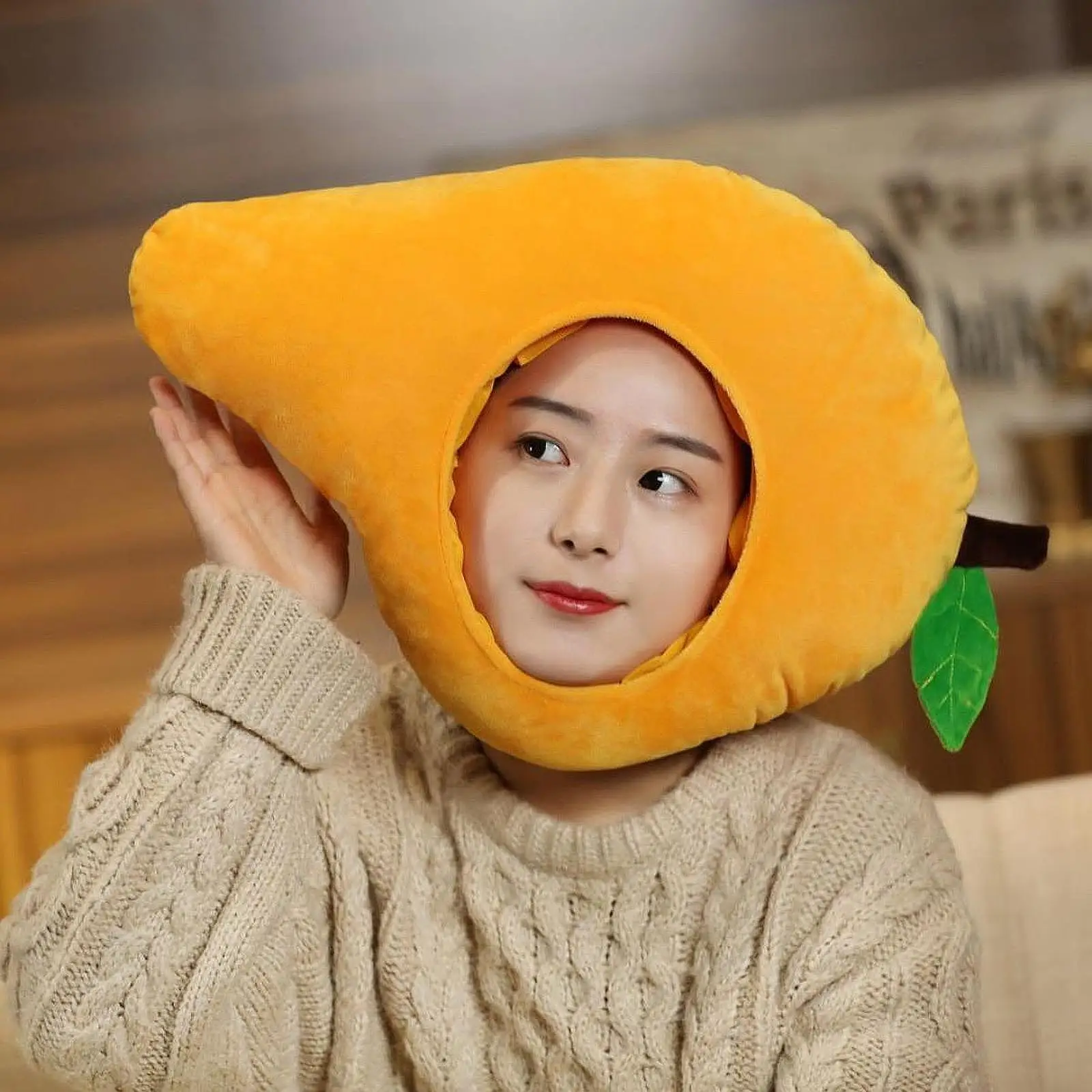 Plush Headgear Mango Hat Hood Funny Novelty Cartoon Head Cover Winter Warm Hat