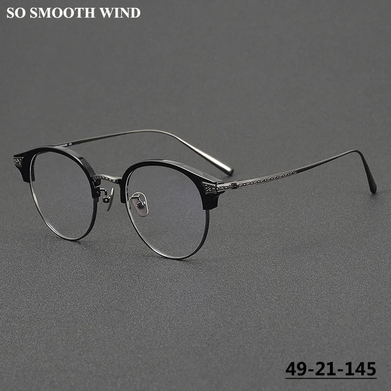 Pure Titanium Round Eyebrow Line Eyeglasses Stylish Retro Blue Light Glasses Frame Men Women Circle Spectacles Handmade Eyewear