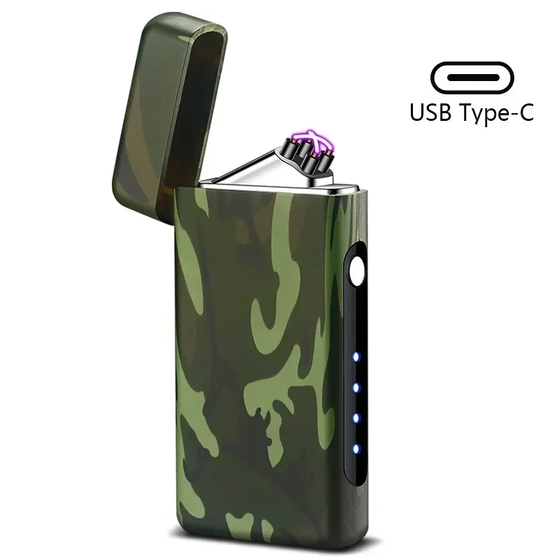 2025 New Windproof USB Type-C Charging Double Arc Lighter Gift Plasma Outdoor Pulse LED Display Screen Men's Gift Rechargeable