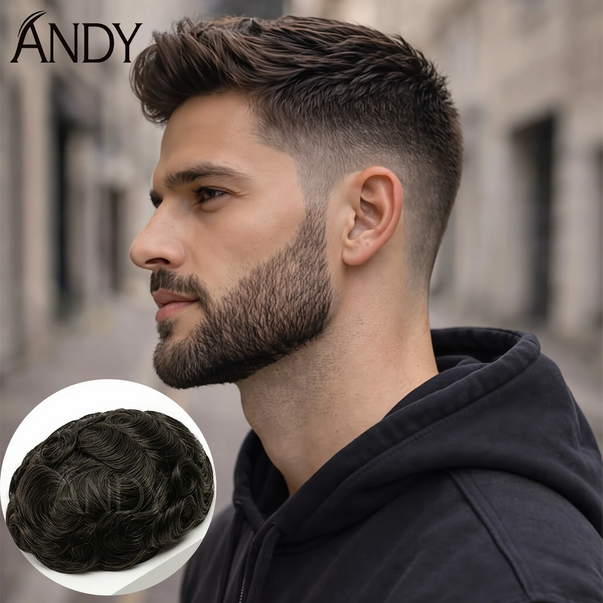 

European Human Hair Men's Hair System 0.02-0.04mm Super Thin Skin Invisible Hairline Male Toupee Hair Prosthesis Replacement Wig