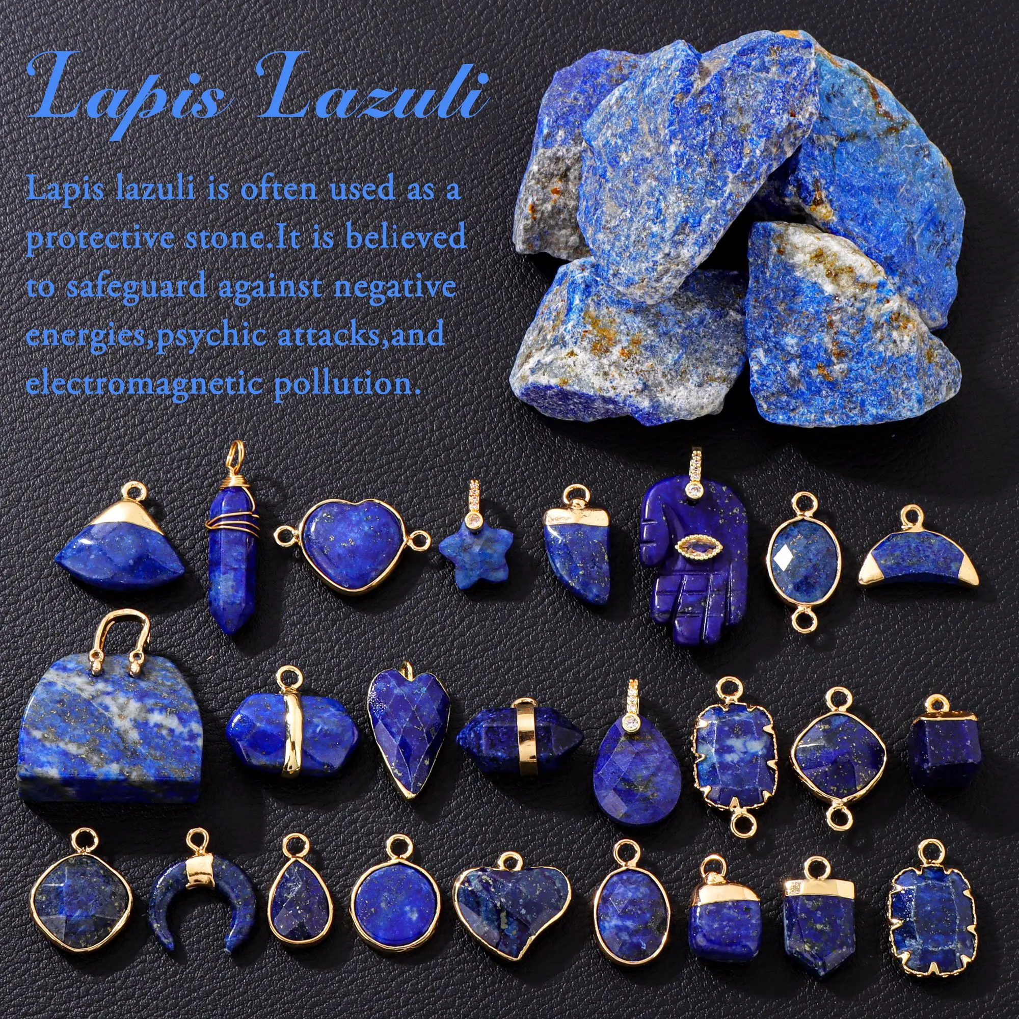 Natural Lapis Lazuli Pendant Oval Heart Square Stone Lapis Lazuli Charms for Jewelry Making DIY Accessories Purify Confidence