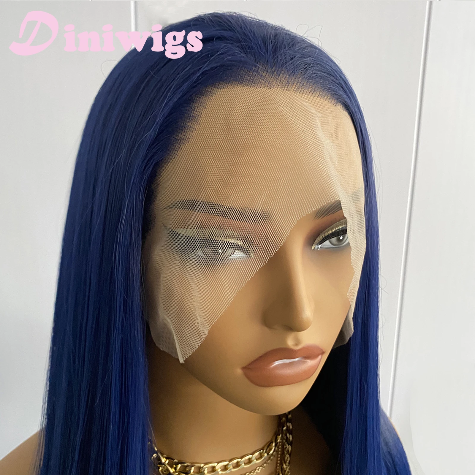 

Diniwigs темно-синий парик фронта шнурка синтетический длинный прямой парик термостойкие парики из натуральных волос Хэллоуин косплей волосы