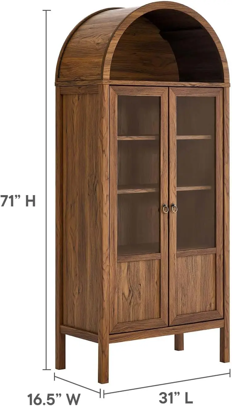 EEI-6638-WAL Tessa Tall Arched Storage Display Cabinet, Walnut