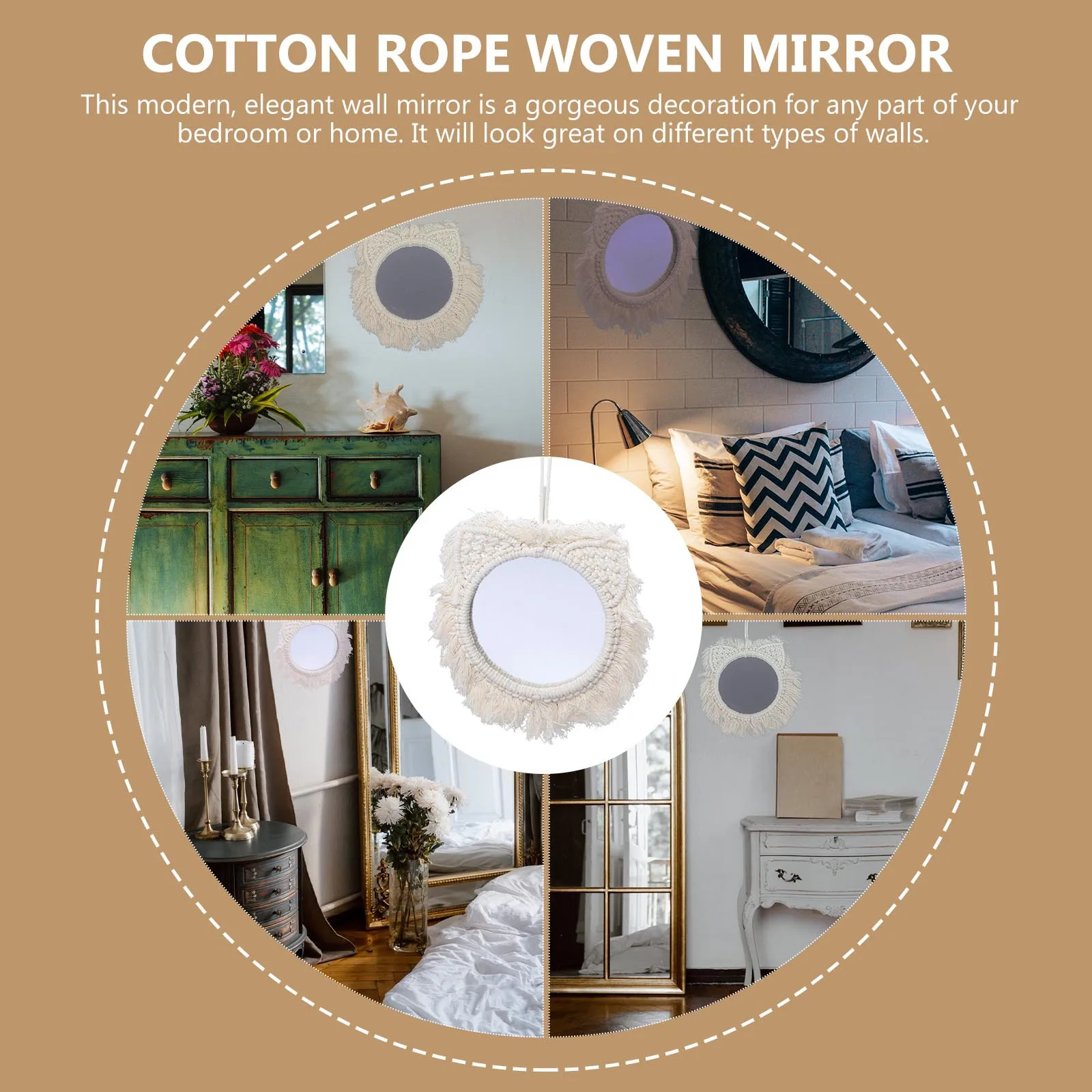 1 قطعة مرآة معلقة على الحائط المنسوجة ديكور مكرامية نسيج الشمال نمط مرآة غرفة نوم المنزل غرفة المعيشة جدار ديكور