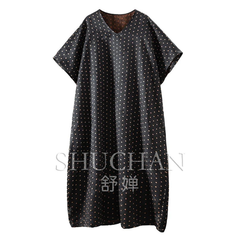 

2025 Temperament Luxury Heavy Silk Fragrant Cloud Yarn Polka Dot Continuous Cutting Short Sleeve Summer Dresses Women