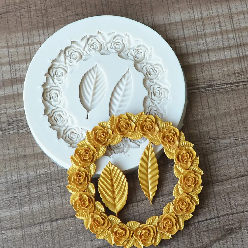 Rose Silicone Mold Fondant Wreath Cake Decoration Chocolate Candy Making Mold Kitchen Baking Tool Christmas wreath