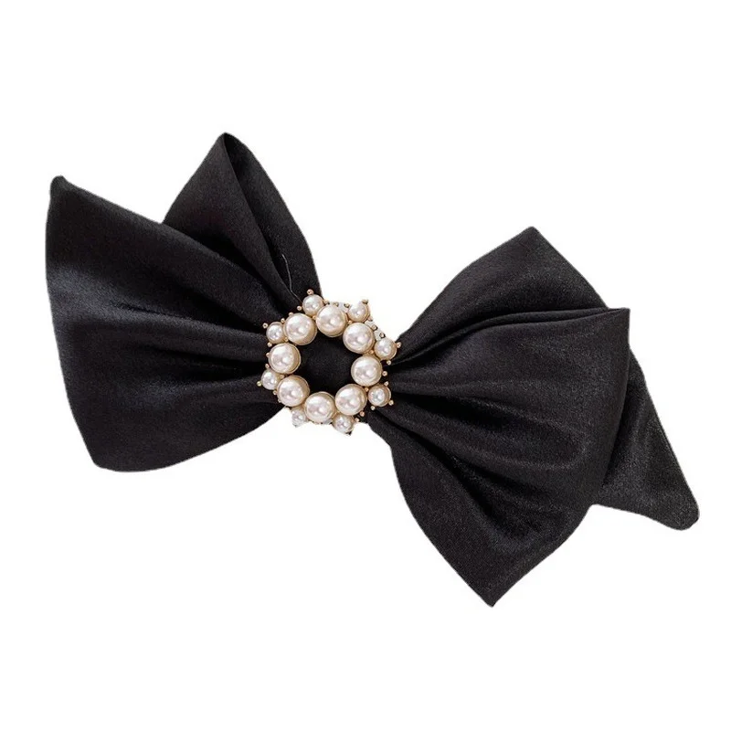 High-quality pearl satin bow hairpin female back head headdress simple temperament small fragrance ponytail hair accessories