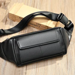 Riñonera de cuero genuino para hombre, bolso de cintura para teléfono al aire libre, negro, marrón, para verano