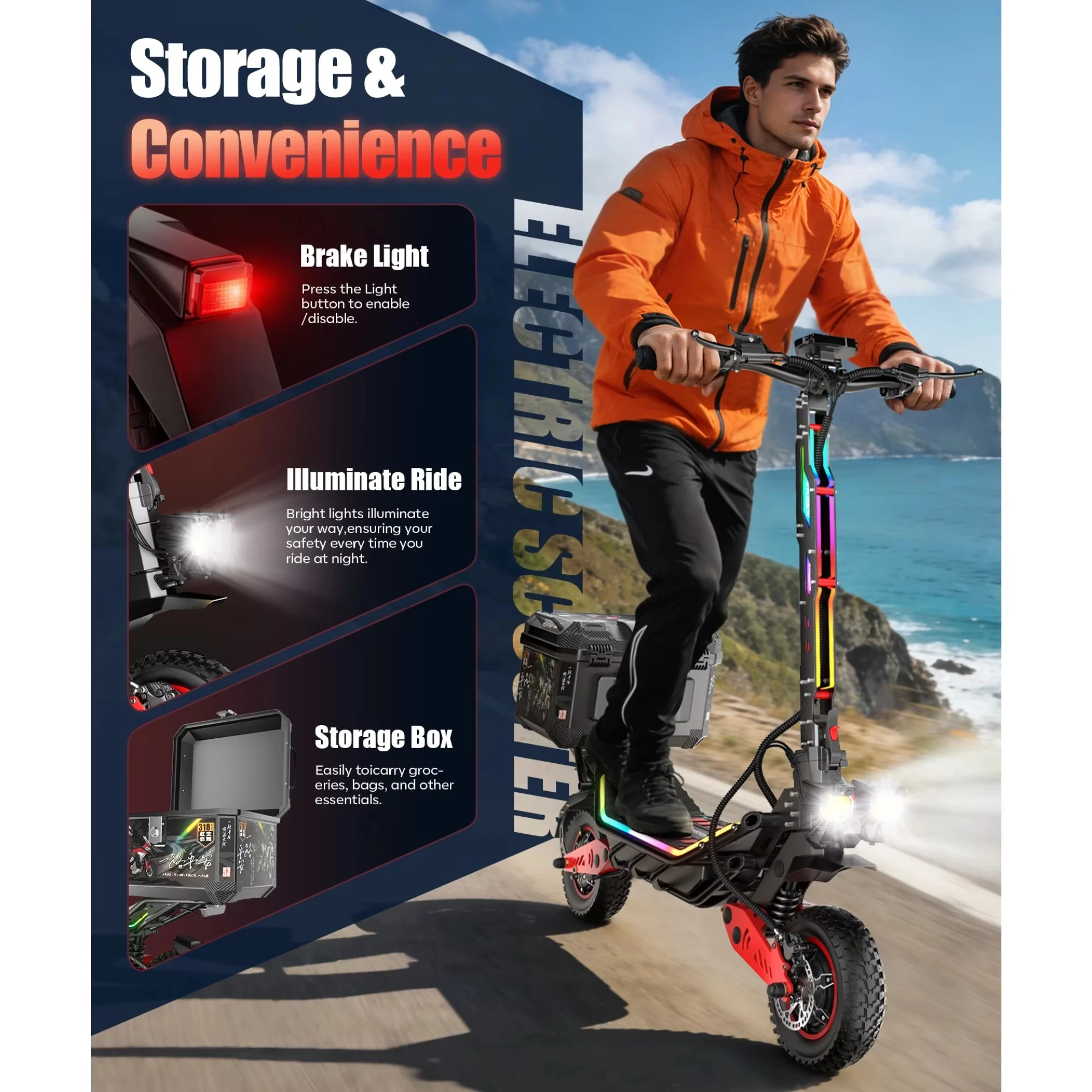 FREEBOY H10 Klappbarer Elektroroller 6000W Doppelmotor 60V28AH Lithium-Batterie Hydraulische Bremse 75km/h E-Scooter Abnehmbarer Werkzeugkasten 12-Zoll-Reifen All-Terrain Offroad E-Scooter für Erwachsene – Detail 7