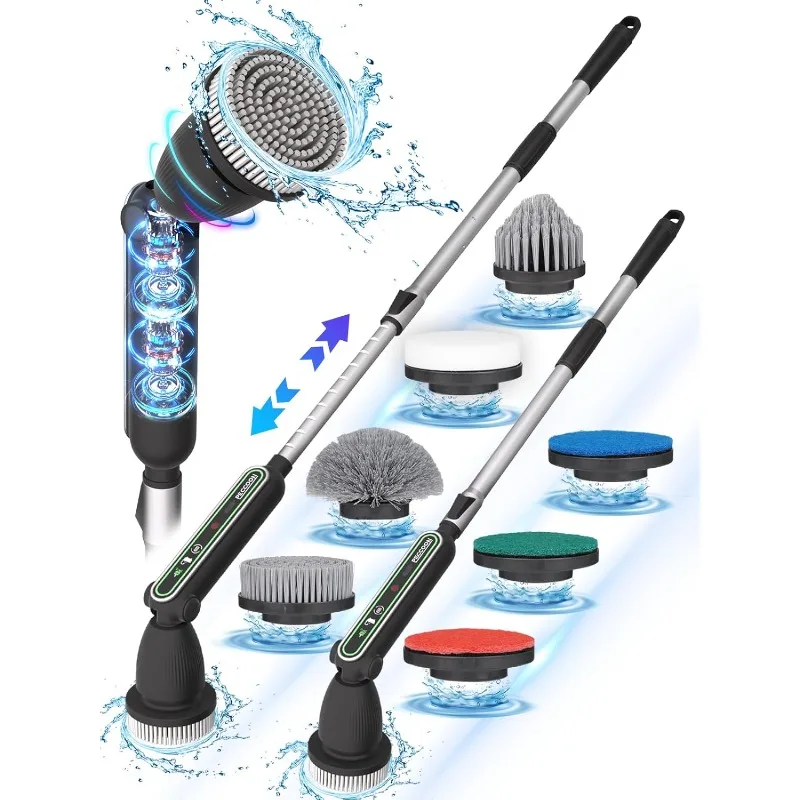 2024 New Super Quiet Power Cleaning Brush for Bathroom Floor Tile with Long Handle, Cordless Shower Brush with