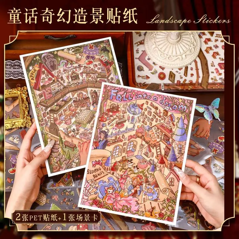 

Card Lover 4 Pcs [Fairy Tale Series] 3D Waterproof Landscape Stickers Featuring Snow White and Sleeping Beauty for Scrapbook
