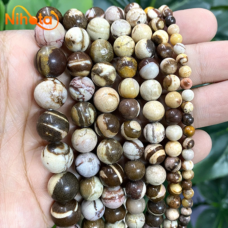 

Natural Smooth Australia Zebra Round Loose Beads For Handmade Jewelry Making DIY Bracelet Accessories 15" Strand 4/6/8/10/12mm