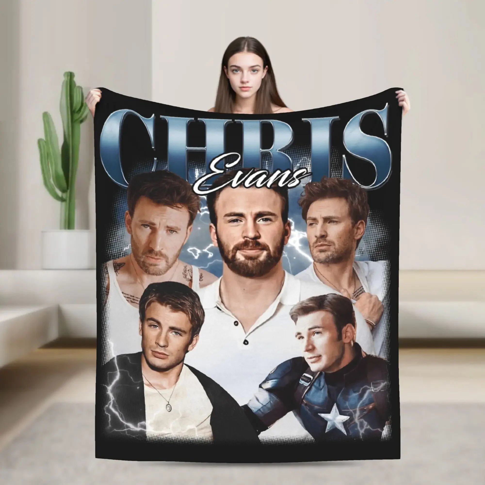 Chris Evans Flannel Blanket  Soft Breathable  Warm Throw for Bed Car or Decorative Use