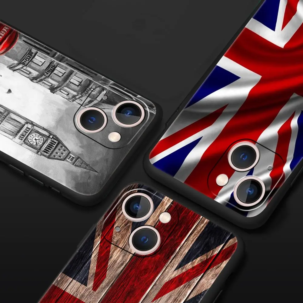 England UK flags Luxury Phone Case For iPhone 13 15 14 12 Mini 11 Pro MAX XR X SE XS 7 8 Plus Silicone Black Protection Cover