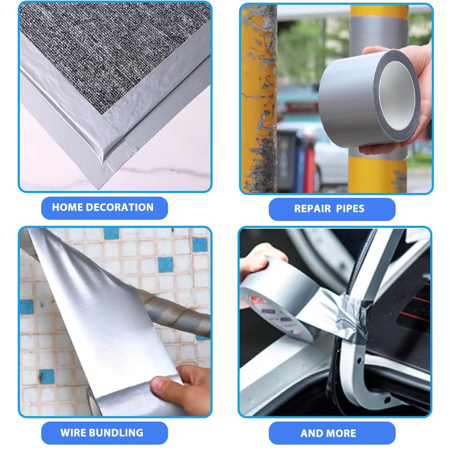 ダクトテープ ヘビーデューティー 防水 シルバー、強力な粘着性 ダクトテープ 残留物なし 大量 家庭用、DIY、屋外修理 手で切れる