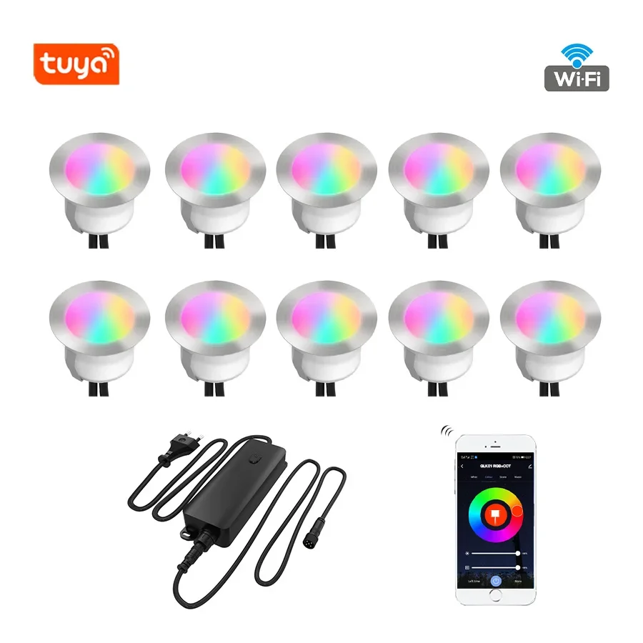 

Tuya Smart LED Deck Lights Kit WiFi 24V RGBW Recessed Waterproof for Outdoor,Fence, Garden, Patio, Yard, Stairway