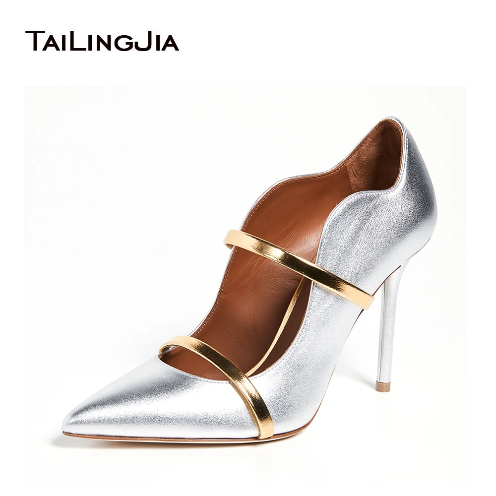 Trendy 2024 Women Wedding Pumps Shiny PU Silver Gold Plus Size Party Ladies High Heel Shoes Stiletto Pointed Toe Heels For Women