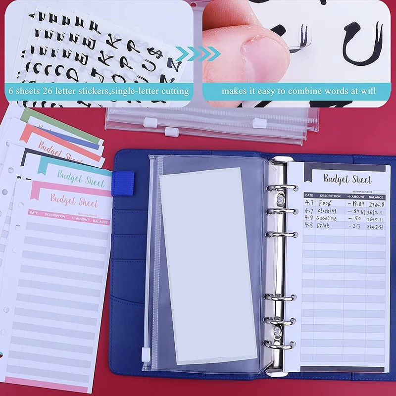 Набор обложек для бумаг A6, 6 колец, карманы для счетов, бюджетные листы для экономии денег, система конвертов для наличных