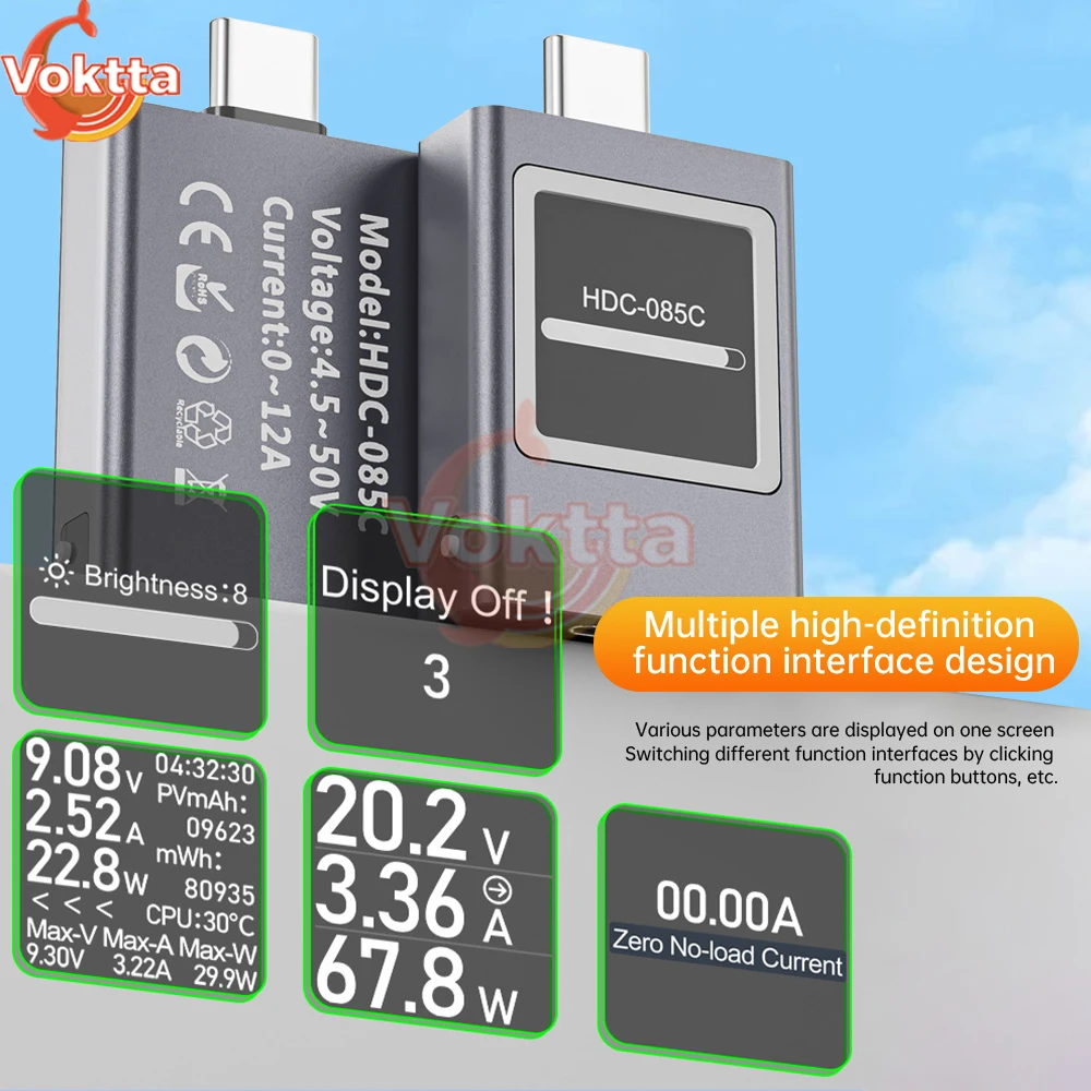 Rodzaj USB-C miernik woltomierz amperomierz wielofunkcyjny Tester szybkiego ładowania miernik napięcia prądu wykrywacz zasilania DC 4.5-50V 0-12A