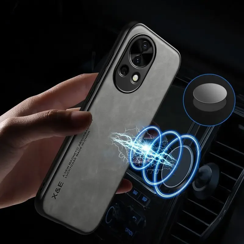 

Matte Plain Leather Case For Huawei Nova 13 i Nova 13i pro Built-in Metal Fits Car Mount Holder Cover For Huawei Nova 13 Pro 13i
