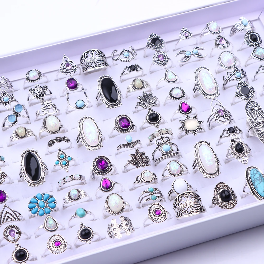 50Pcs/Lot Fashion Bohemia Rhinestone Ring For Lady Women Trendy Geometric Butterfly Snake Mixed Style Jewelry Wedding Party Gift