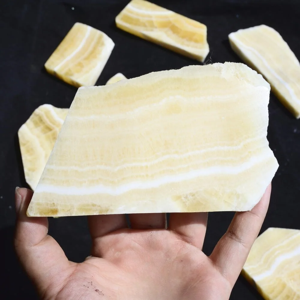 1PC Yellow Calcite Stone Slab - Bohemian Marbled Mineral,Aquarium & Home Decor, Coaster, Unique Gift for Collectors