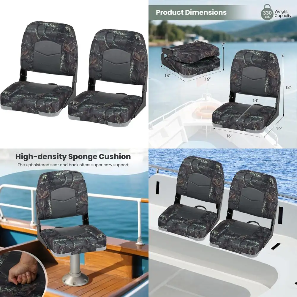 

Складные сиденья для лодок с винтами из нержавеющей стали, комплект из 2-х штук: низкие спинки, камуфляжные и черные капитанские кресла для рыбалки и яхт