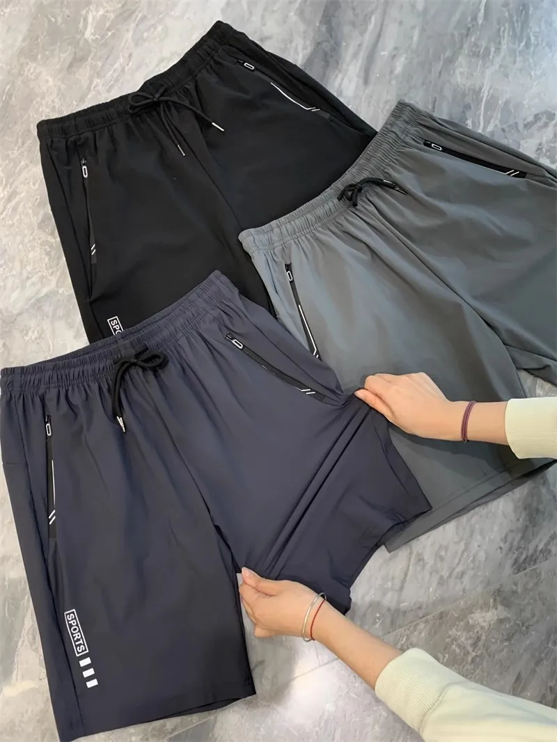 

Мужские летние тонкие дышащие шелковистые брюки из ледяного шелка с эффектом драпировки для активного отдыха, повседневные, прямого кроя, длиной до колена