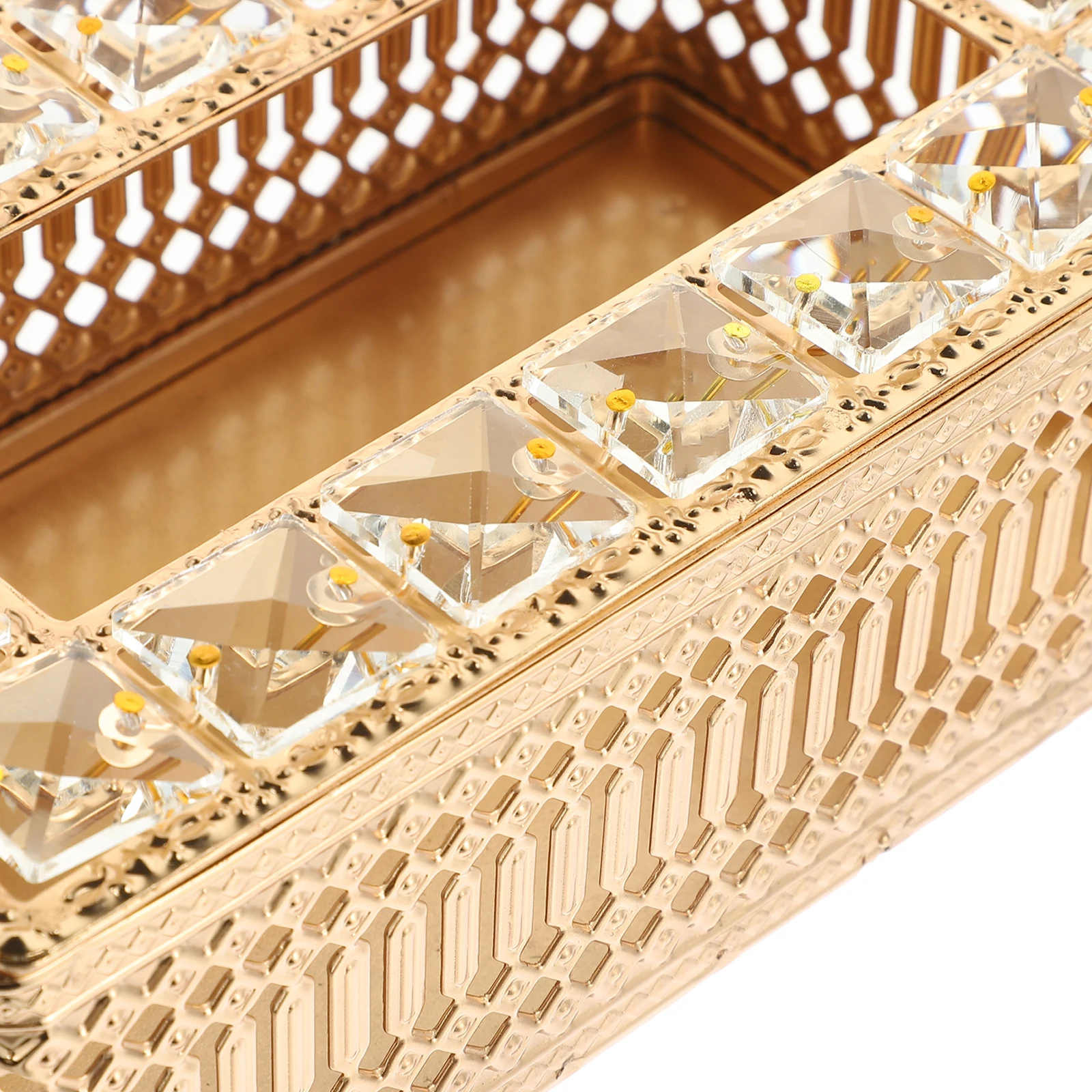 

Gold Crystal Tissue Box Cover Holder Decorative Napkin Dispenser Storage Retro Home Office Practical Durability