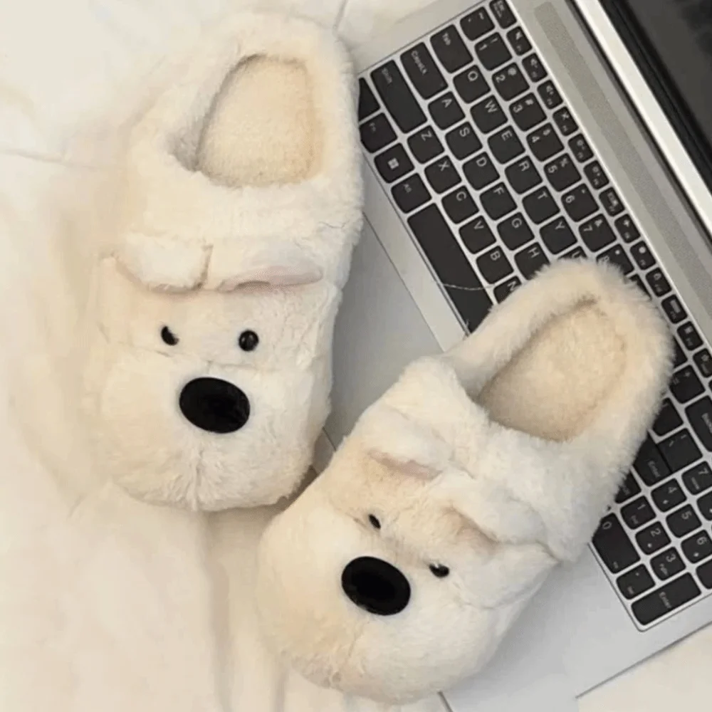 رقيق الشتاء جرو نعال قماش المرتفعات الغربية الكلب الكرتون الدافئة نِعال من الفراء سميكة سوليد طالب Y2K شبشب كلب #2