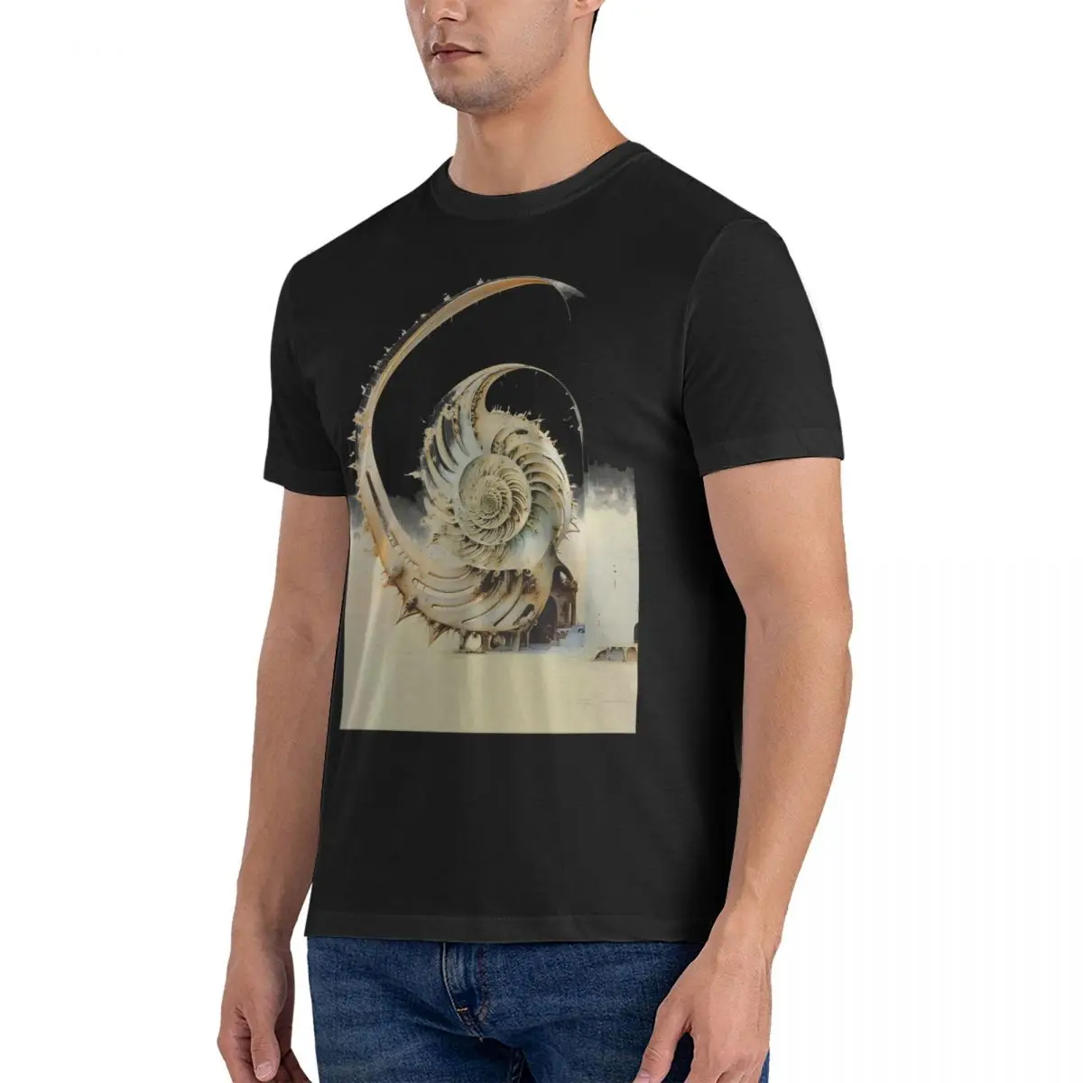 Men's T-Shirts Nautilus Shell (On A Dark Knocked Out Background) Fitted Vintage Pure Cotton Fibonacci Sequence Clothes Party