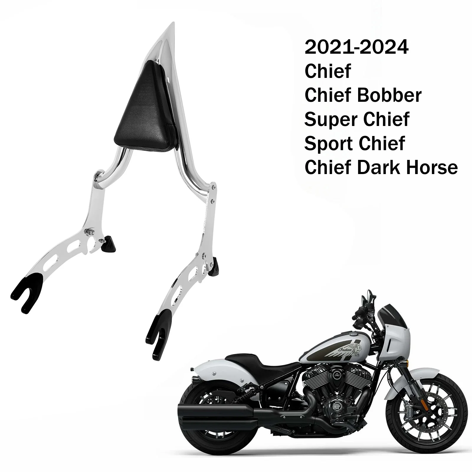 Chrome Backrest Sissy Bar With Spools for Indian Chief Bobber Dark Horse Super Chief Limited Sport Chief Sissybar