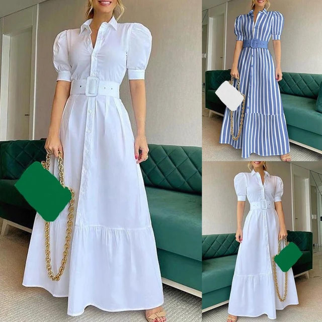 Simple Maxi Dress Ladies Long Dress Belt Solid Color Pure Color High Waist Dress AliExpress