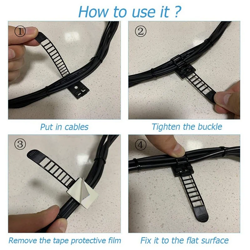 Caldo! 100 pezzi di morsetto per cavo regolabile supporto per filo autoadesivo, staffa per cintura di fissaggio con morsetto per filo