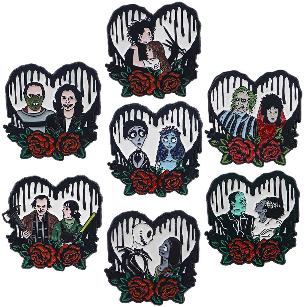 

Horror Movie Couple Enamel Pin Badges on Backpack Briefcase Badges With Lapel Pins for Backpacks Accessories for Jewelry