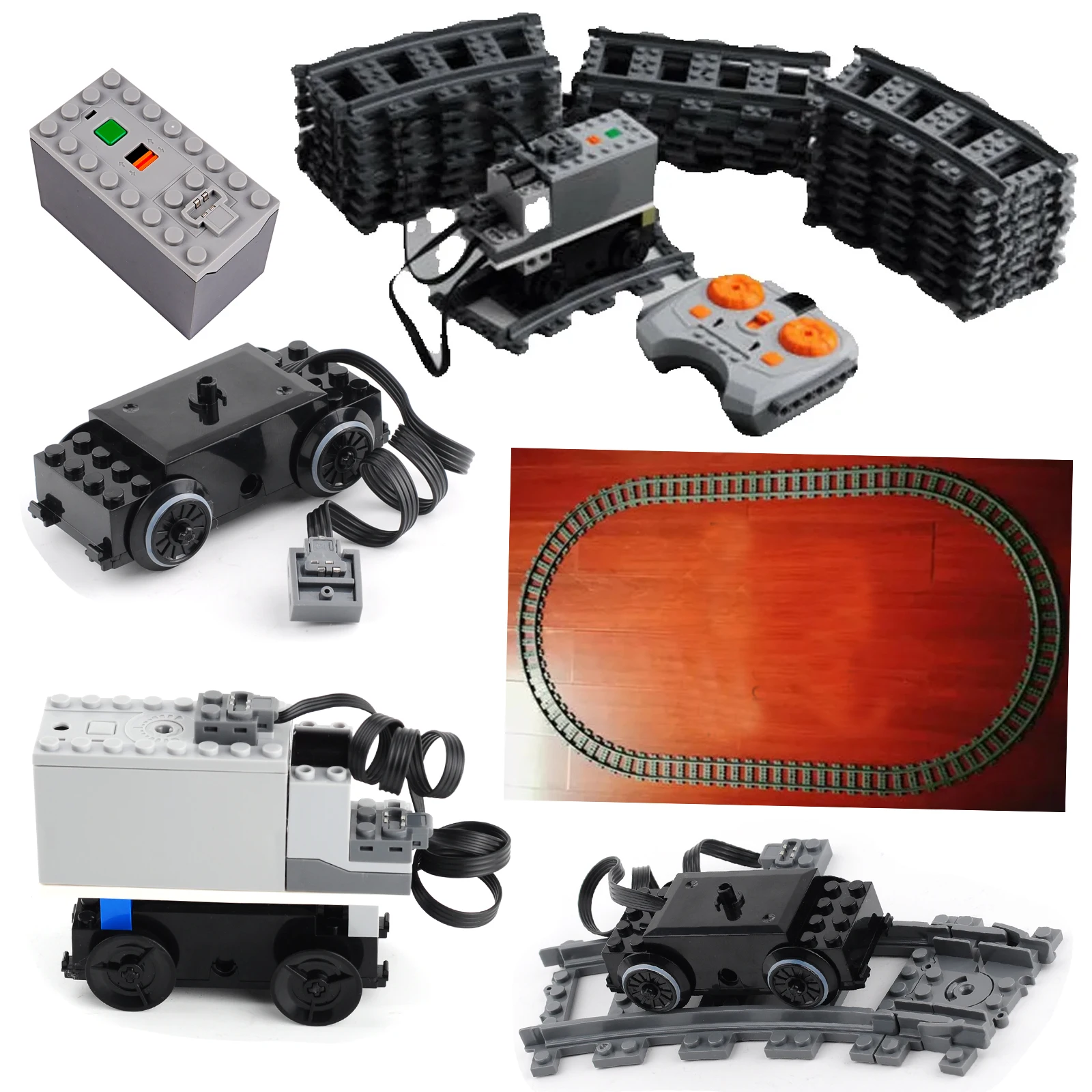 DIY Train Motor Set IR Remote Receiver AAA Battery Case LED Strip Rail Tracks compatible with 88002 city train PF MOC Blocks