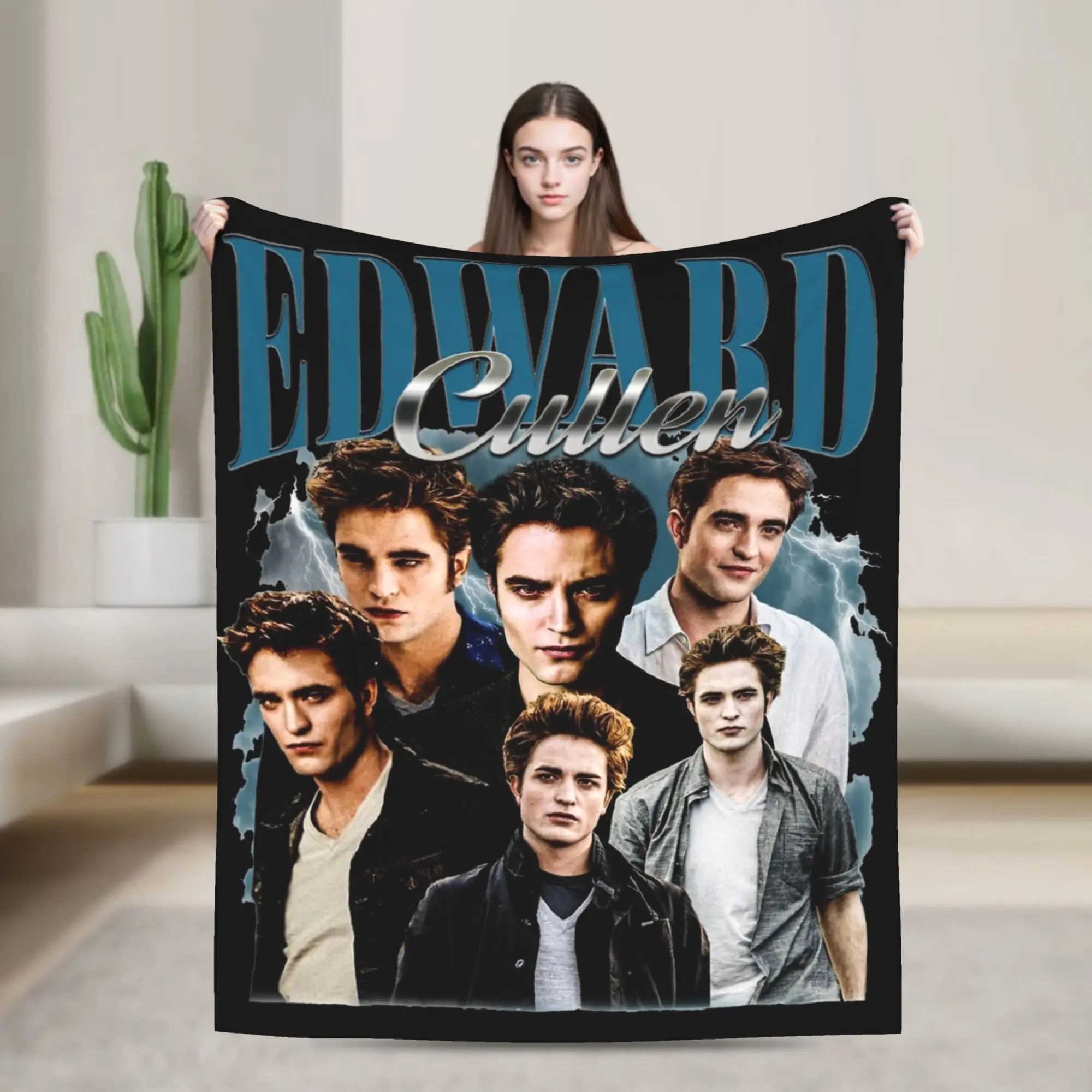 Vintage Edward Cullen Retro 90 Homage Twilight Blankets Fleece Summer Robert Pattinson Warm Throw Blankets for Bed Bedroom Quilt