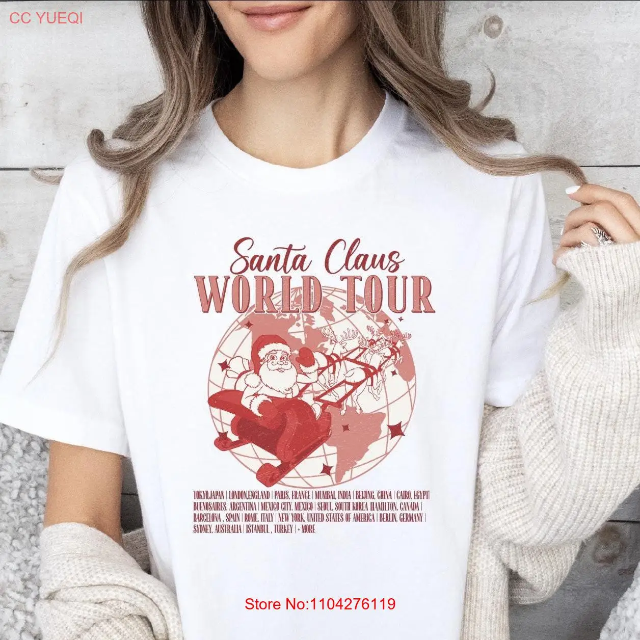 

Футболка Santa Claus World Tour с длинными или короткими рукавами в стиле ретро Rock ConcerT Christmas Rocking