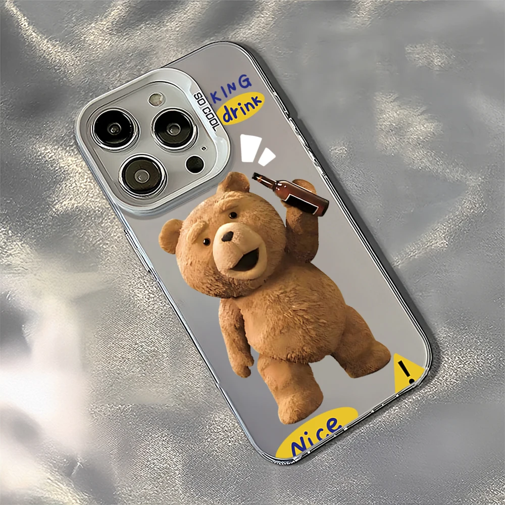 Movie T-Ted Cute Ted Bear Laser Phone Case for iPhone 12 11 13 14 15 16 Max Pro Plus IMD Shockproof Silicone Coque