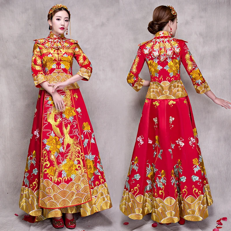 New Red traditional chinese wedding dress Qipao National Costume Womens Overseas Chinese Style Bride Embroidery Cheongsam S-XXL