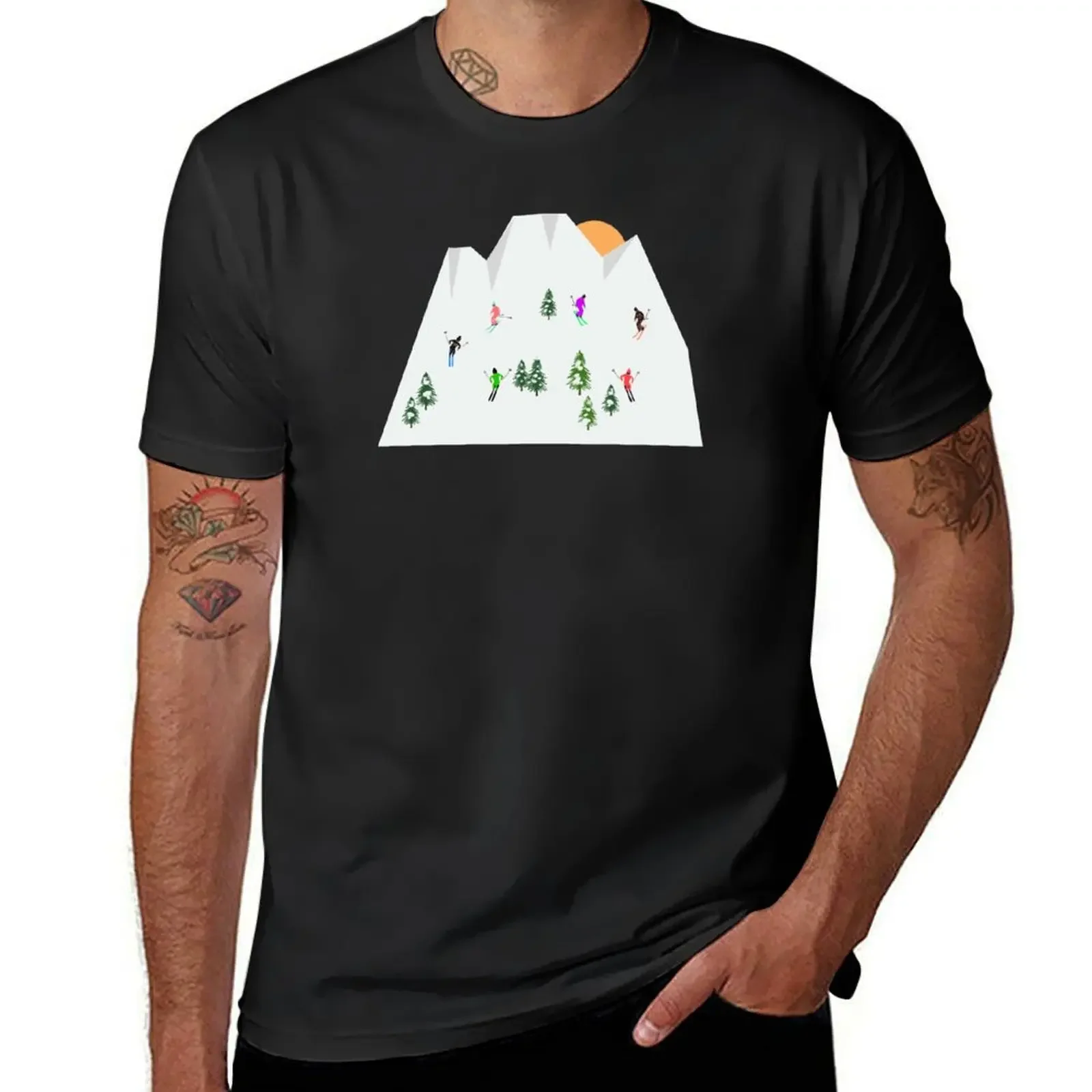 Skiing On A Mountain Illustration T-Shirt cute clothes essential t shirt sports fans shirts graphic tee men