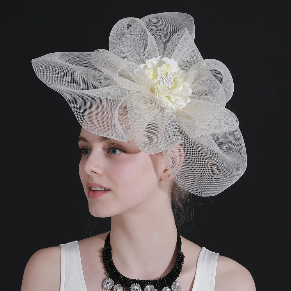 Fashion New Mesh Fasciantor Wedding Bride Hat Elegant Ladies Chic Fascinating For Bride Tulle Fashion Hair Accessories Church