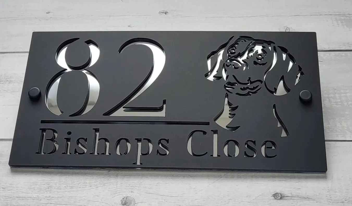 MODERN HOUSE SIGN Dachshund House Number Sign Dog House Sign HouseLaser Cut Matte Black Acrylic House Number Sign Address Plaque