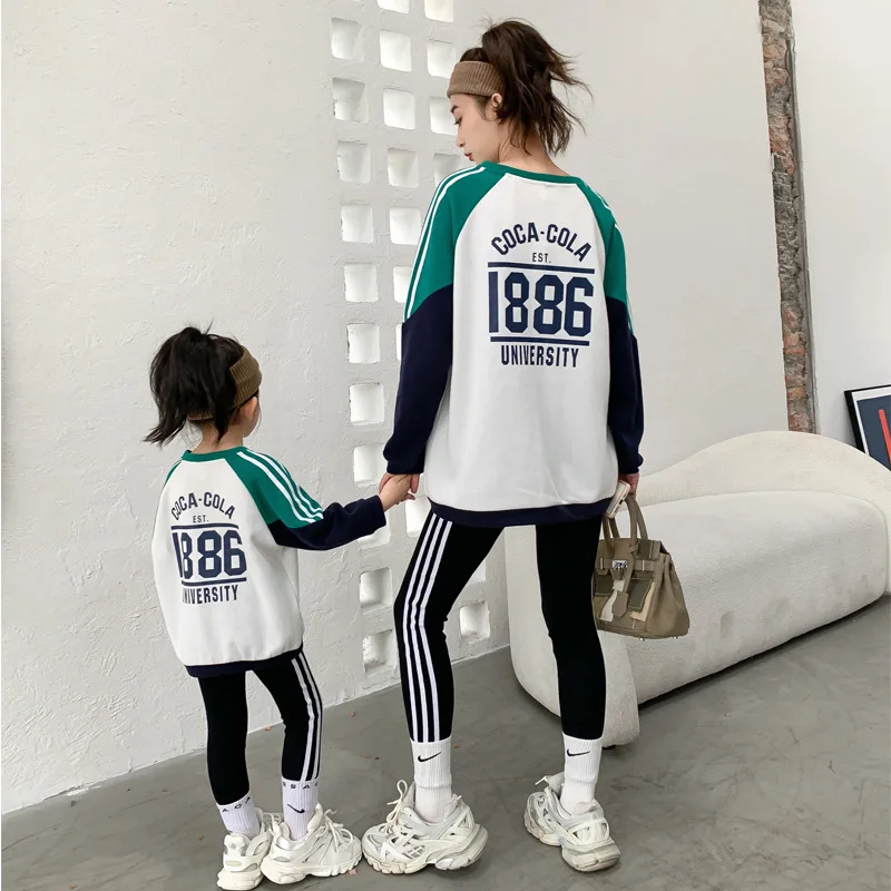 

2021 Autumn Same Mother And Daughter Clothes Set Parent-Child Matching Korean Fashion Women Girls Oversized Hoodie+Pants Outfit