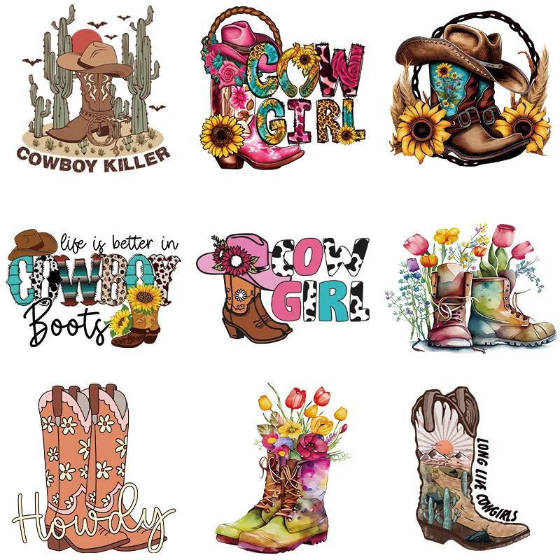 

Cowboy Shoes DTF Heat Transfer Patches Ghost Tarot Design For DIY T-Shirts Jeans Accessories Decal For Clothes Jacket Bag Decal