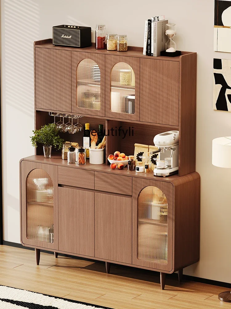 

Solid Wood Wine Cabinet Sideboard Integrated Wall Storage Cabinet Walnut Color High Cabinet Locker