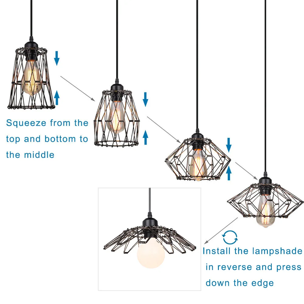 Pendant Lamp Iron Wire Lampshade Vintage Style Decoration Variable Multiple Shapes DIY Suitable For Coffee Shop,Bar,Bedroom