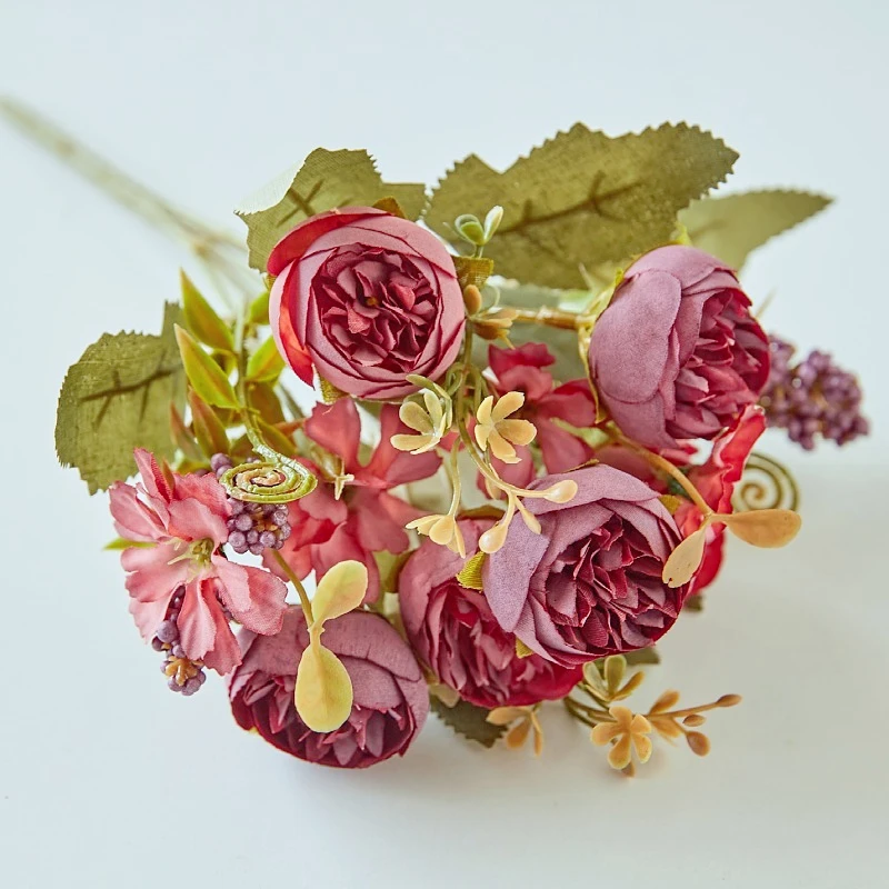 

1pcs Simulated Silk Tea bud Peony christmas Bride Bouquet For Wedding Home Decoration Accessory Indoor outdoor fake flower